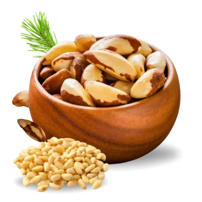 Organic Chitrali Pine Nuts from Chitral - golden, natural chilgoza nuts in a rustic wooden bowl, ethically sourced from Hindu Kush valleys, fair trade and chemical-free